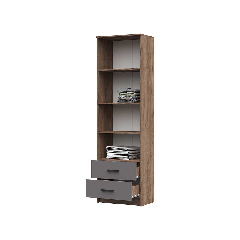 Шкаф 2-х створчатый полки с ящиками "Машенька" (ШК 201 Графит/Дуб крафт табачный)